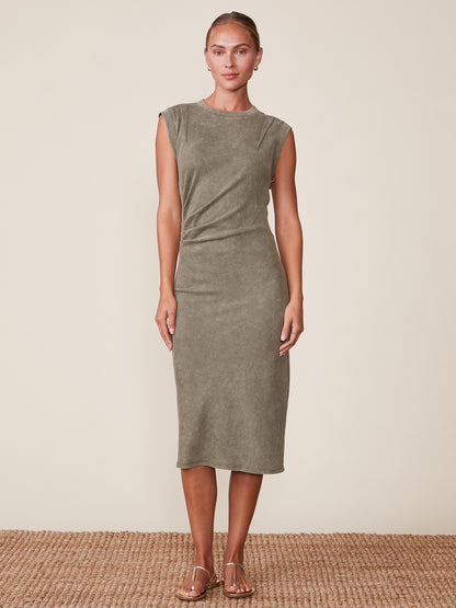 Washed Rib Pleated Midi Dress