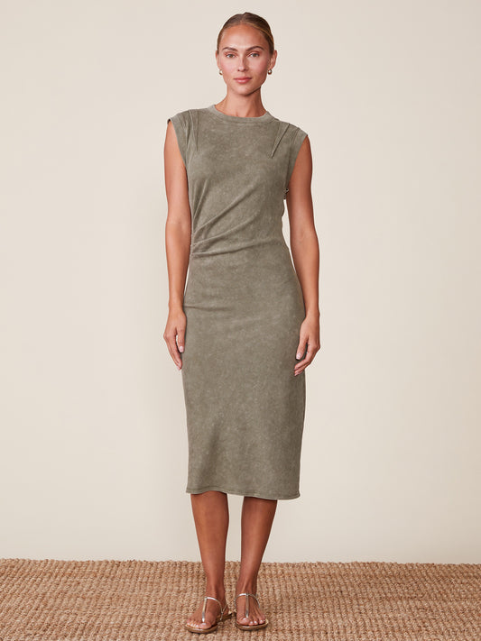 Washed Rib Pleated Midi Dress