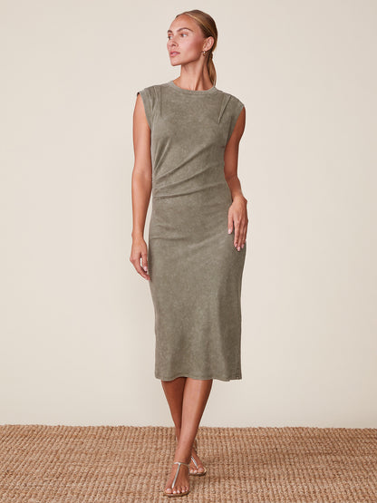 Washed Rib Pleated Midi Dress