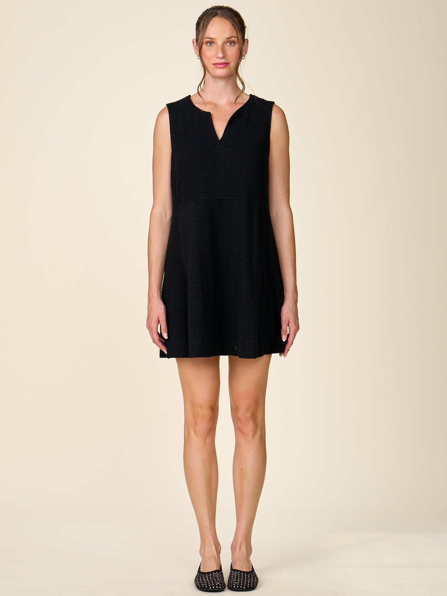 Textured Knit Dress with Front Notch