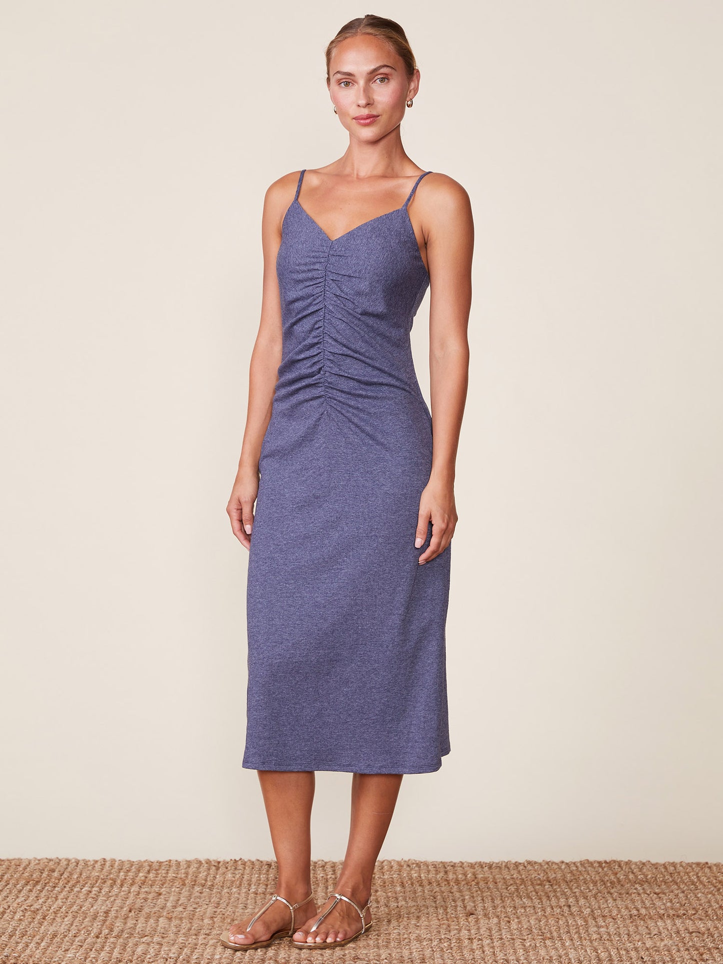 Cinch Front Textured Midi Cami Dress