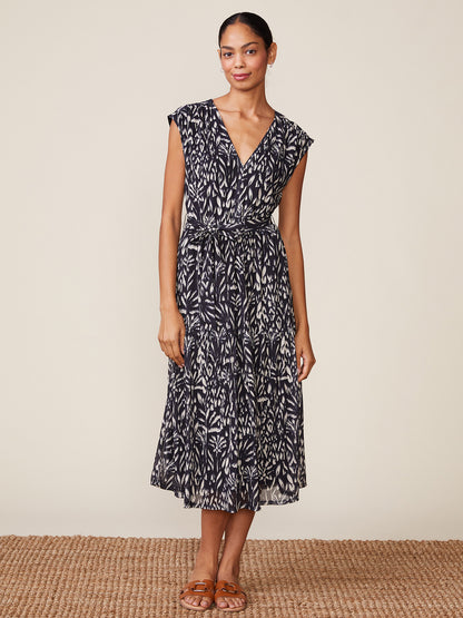 Printed Mesh V-neck Midi Dress