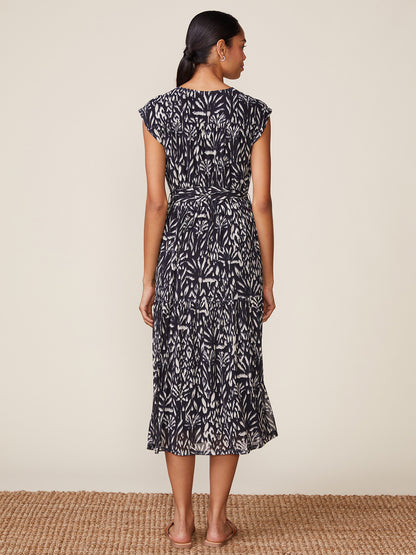 Printed Mesh V-neck Midi Dress