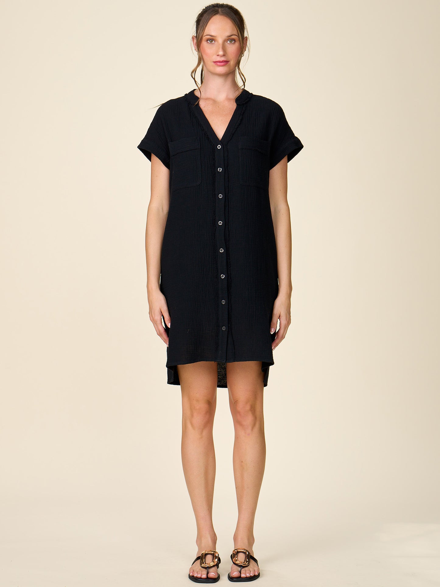 Gauze Button Front Shirt Dress