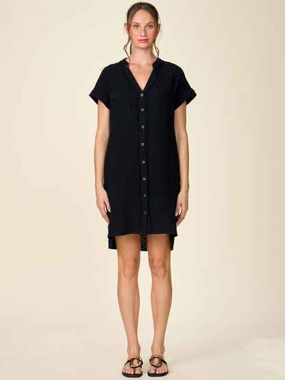 Gauze Button Front Shirt Dress