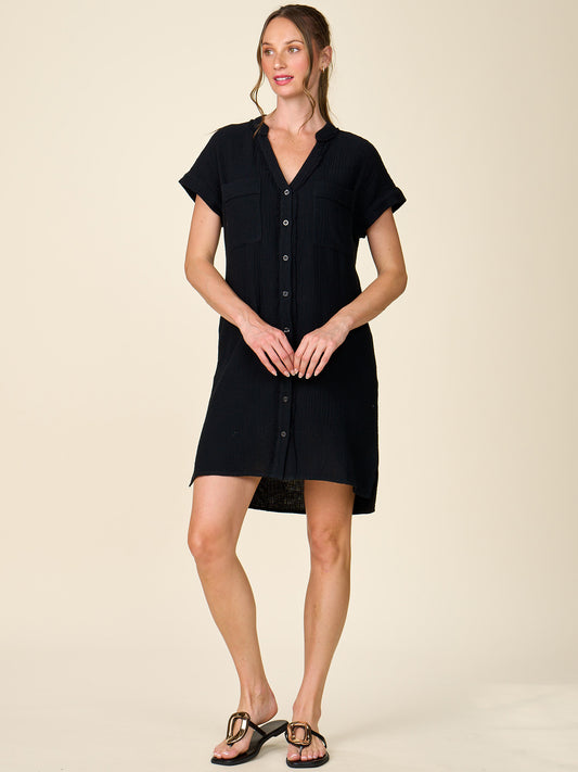 Gauze Button Front Shirt Dress