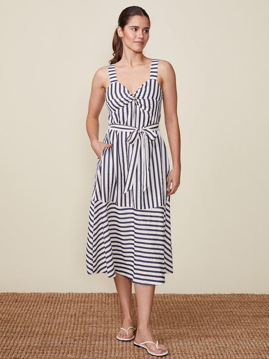 Twist Front Stripe Midi Dress