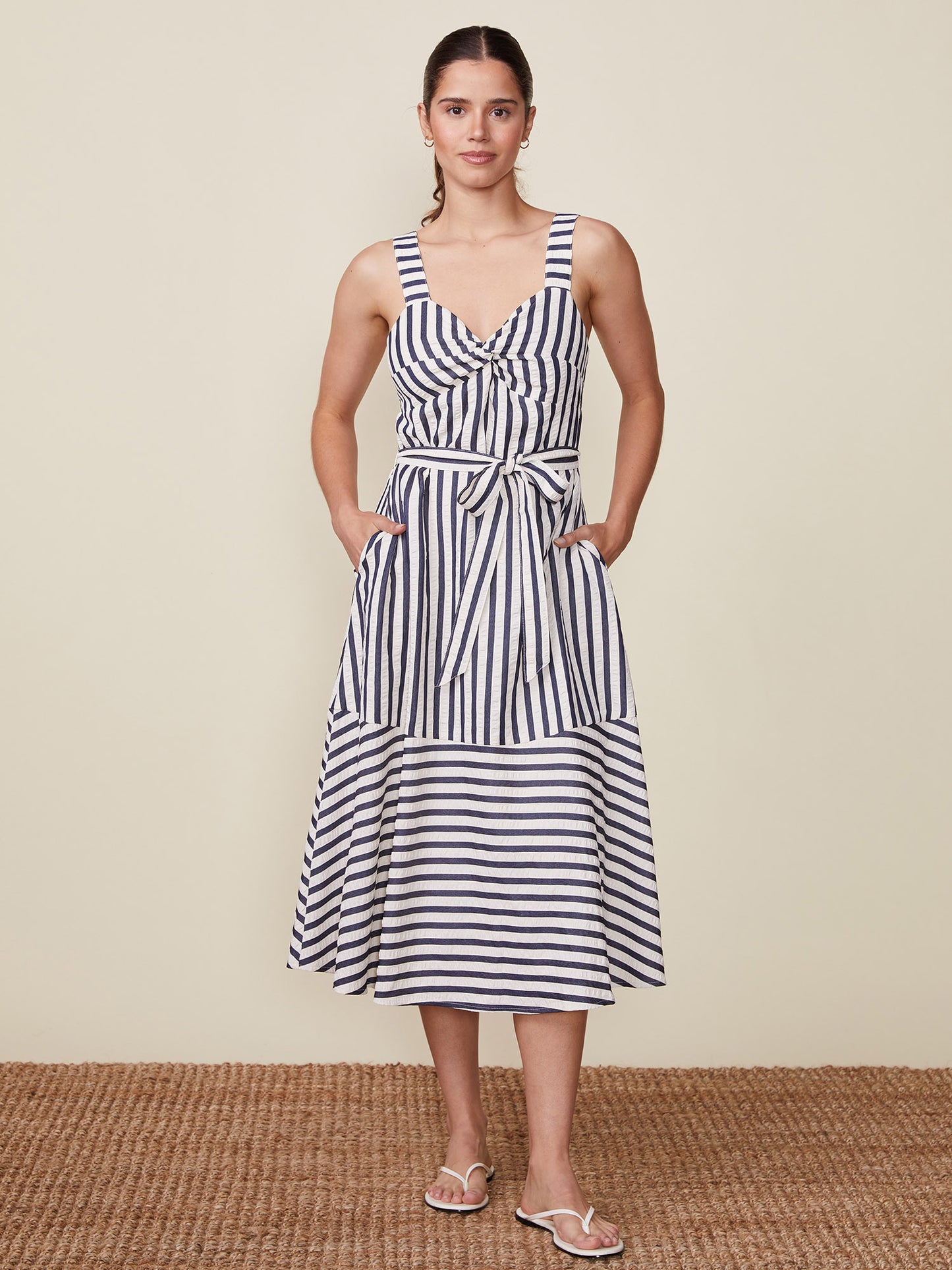 Twist Front Stripe Midi Dress