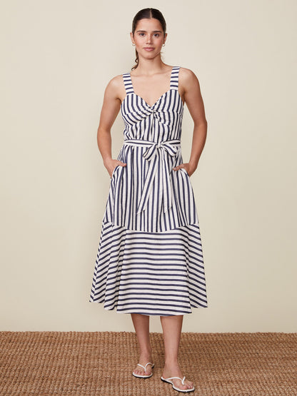 Twist Front Stripe Midi Dress