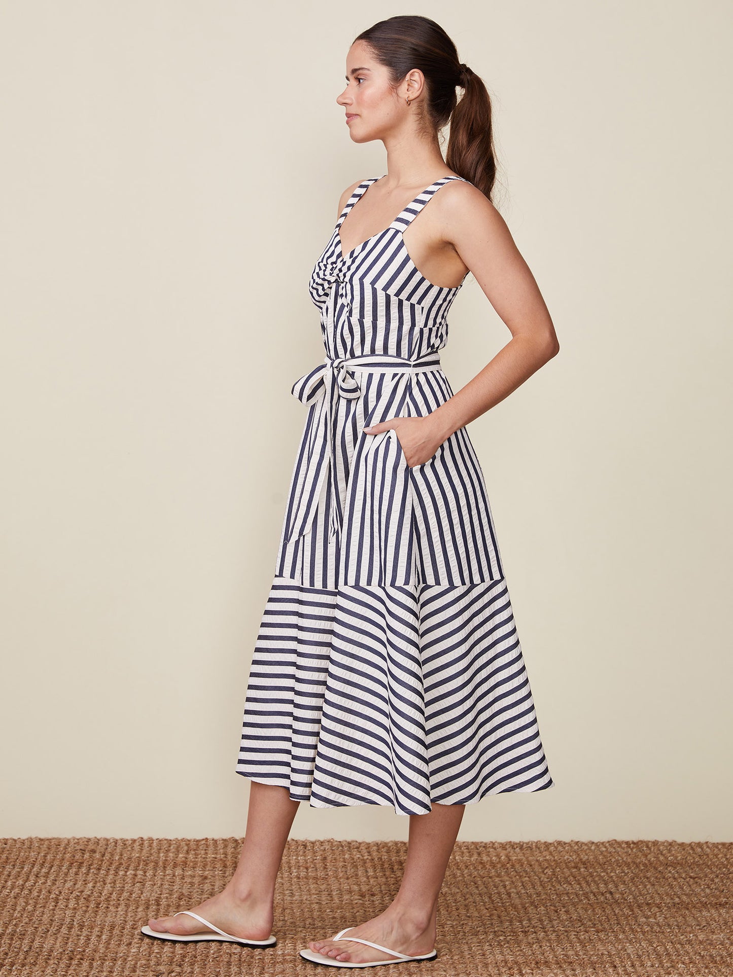 Twist Front Stripe Midi Dress