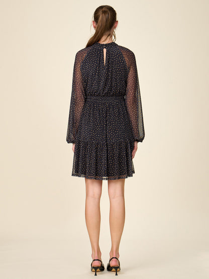 Mock Neck Printed Mesh Dress