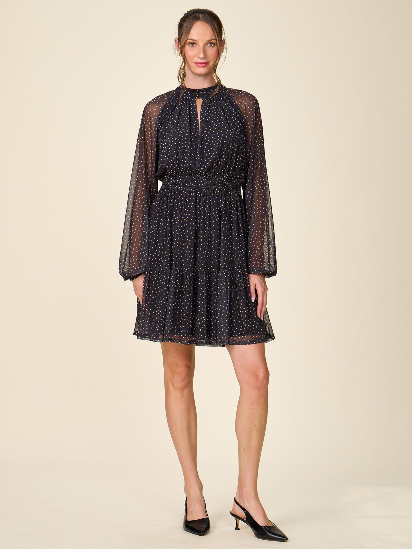 Mock Neck Printed Mesh Dress