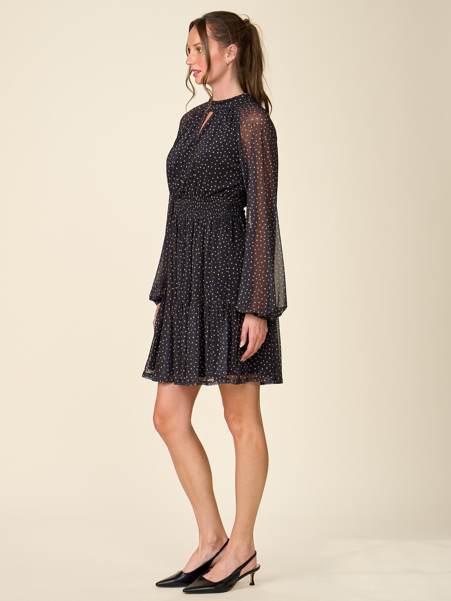 Mock Neck Printed Mesh Dress