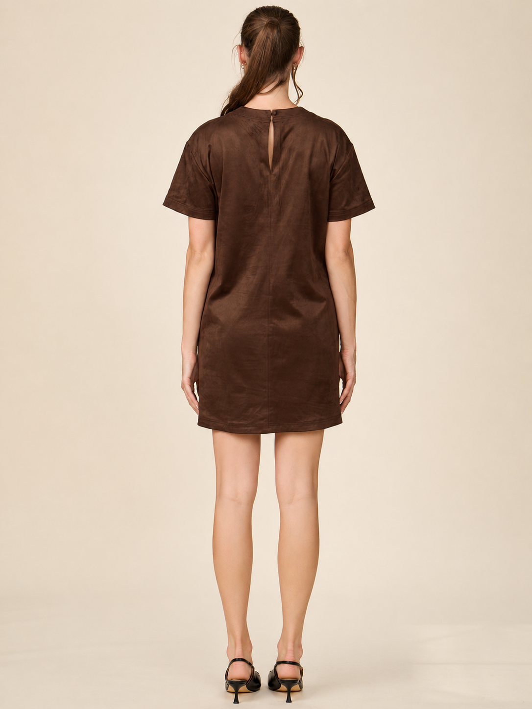Short Sleeve Studded Faux Suede Mini Dress