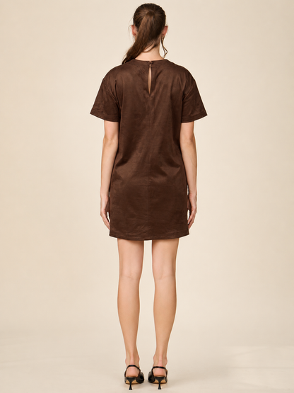 Short Sleeve Studded Faux Suede Mini Dress