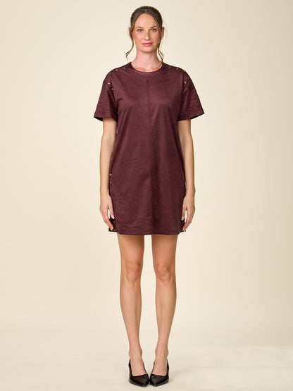 Short Sleeve Studded Faux Suede Mini Dress