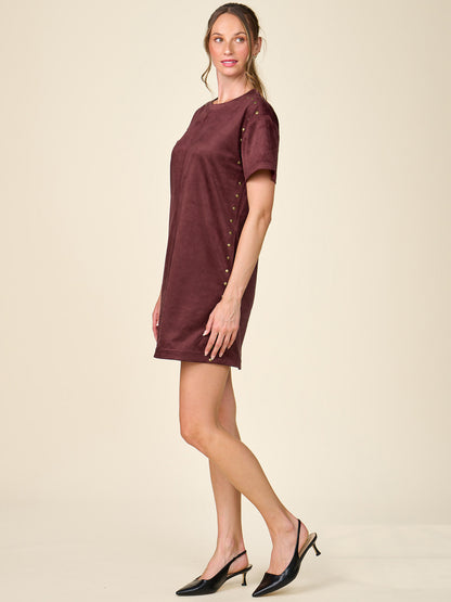 Short Sleeve Studded Faux Suede Mini Dress