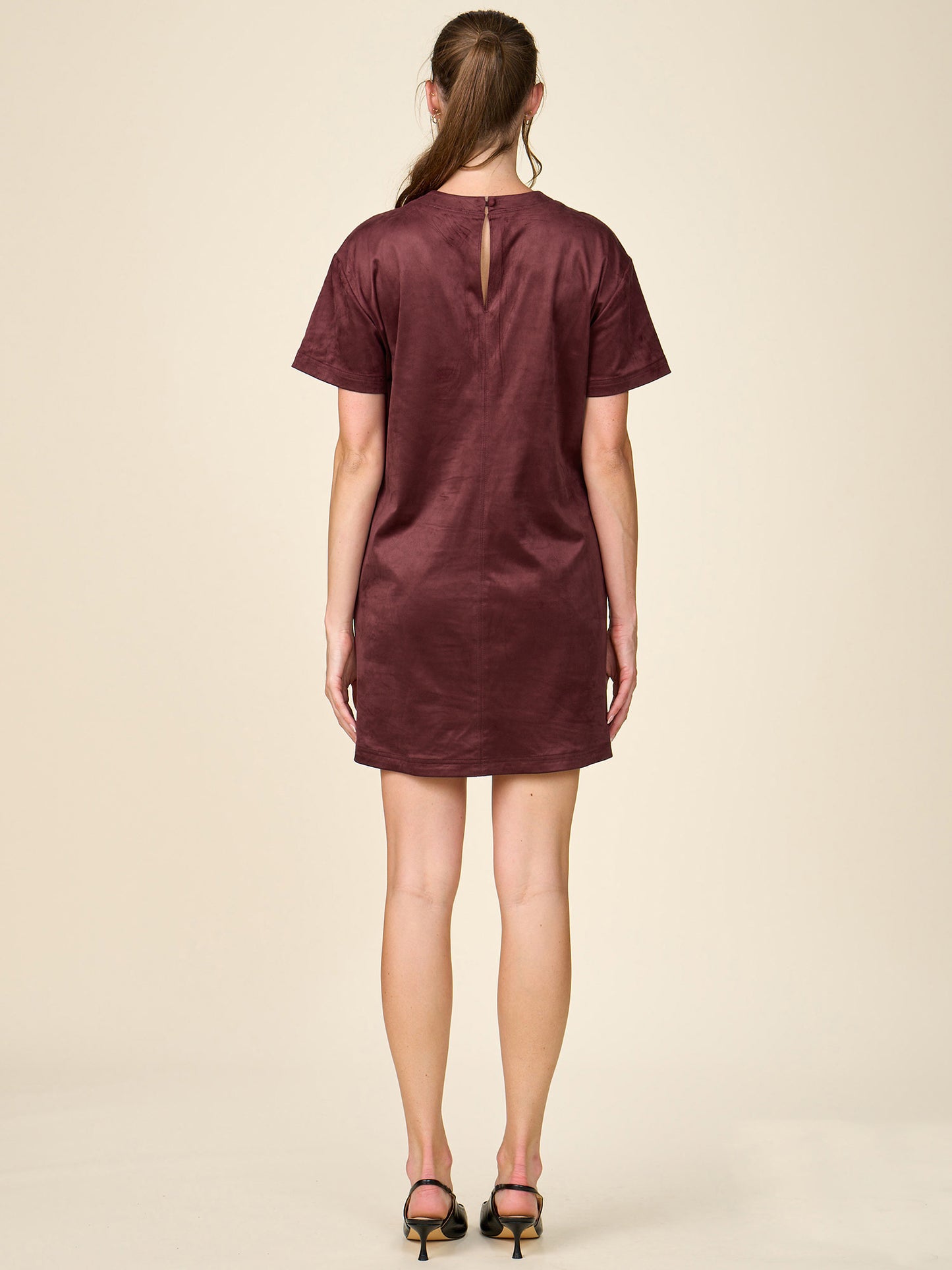 Short Sleeve Studded Faux Suede Mini Dress