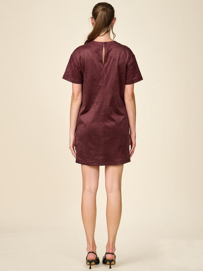 Short Sleeve Studded Faux Suede Mini Dress