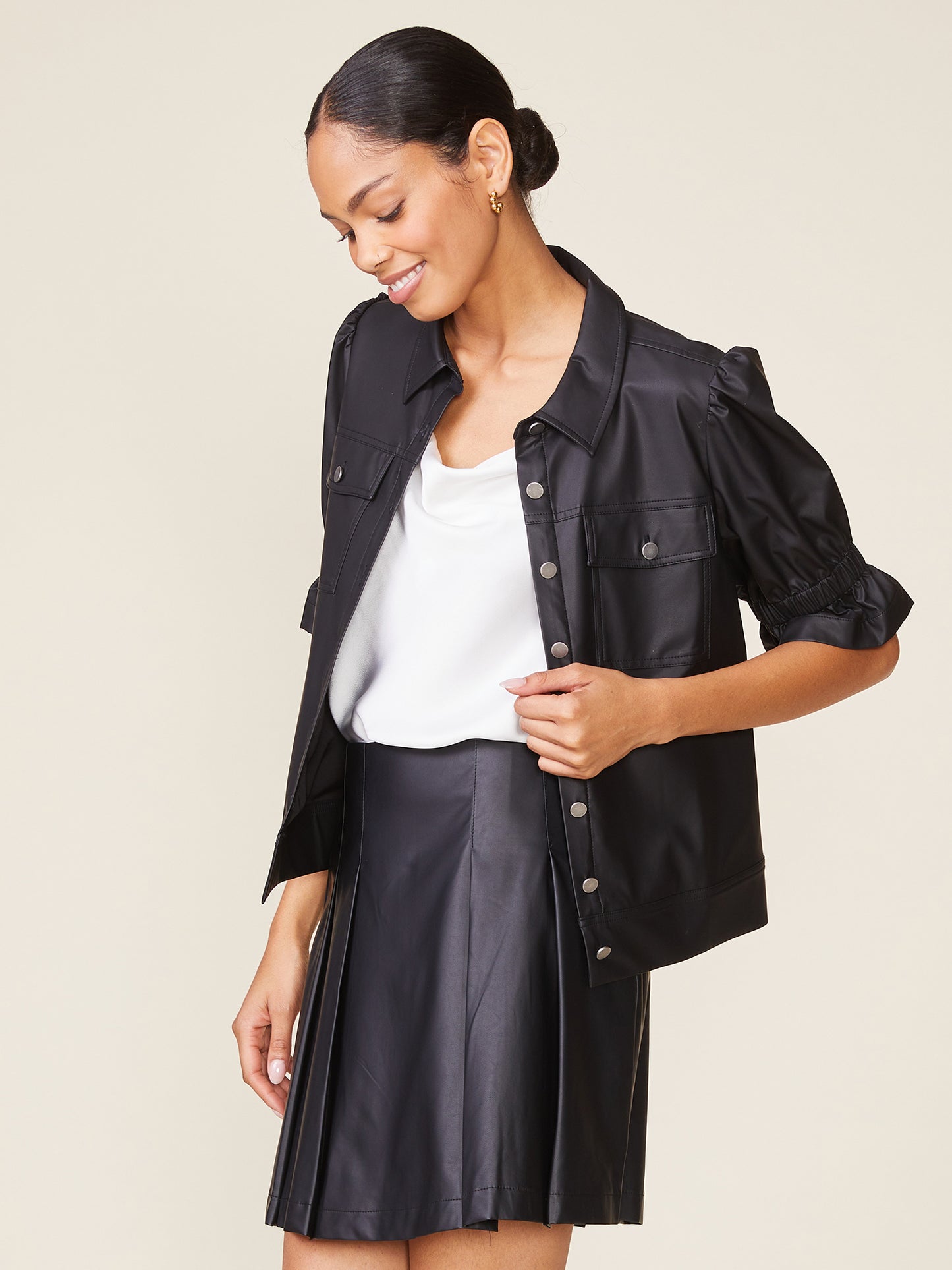Fem Short Sleeve Vegan Leather Jacket