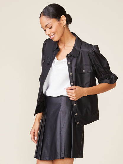 Fem Short Sleeve Vegan Leather Jacket
