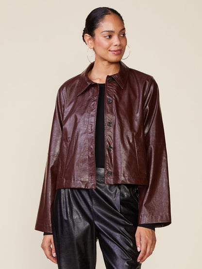 Crinkle Faux Leather Button Front Jacket