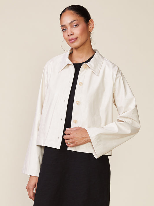 Crinkle Faux Leather Button Front Jacket