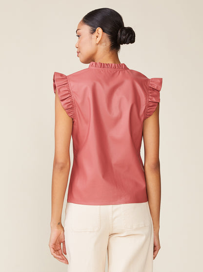 Morrison Vegan Leather Ruffle V-Neck Top