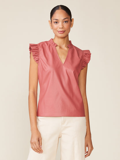 Morrison Vegan Leather Ruffle V-Neck Top