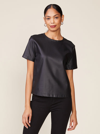 Vegan Leather Ponte Mix Short Sleeve Tee