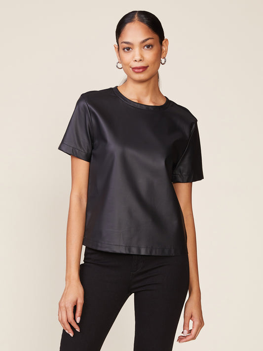 Vegan Leather Ponte Mix Short Sleeve Tee
