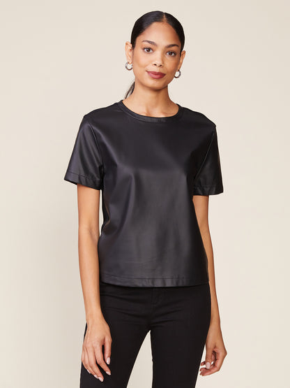 Vegan Leather Ponte Mix Short Sleeve Tee
