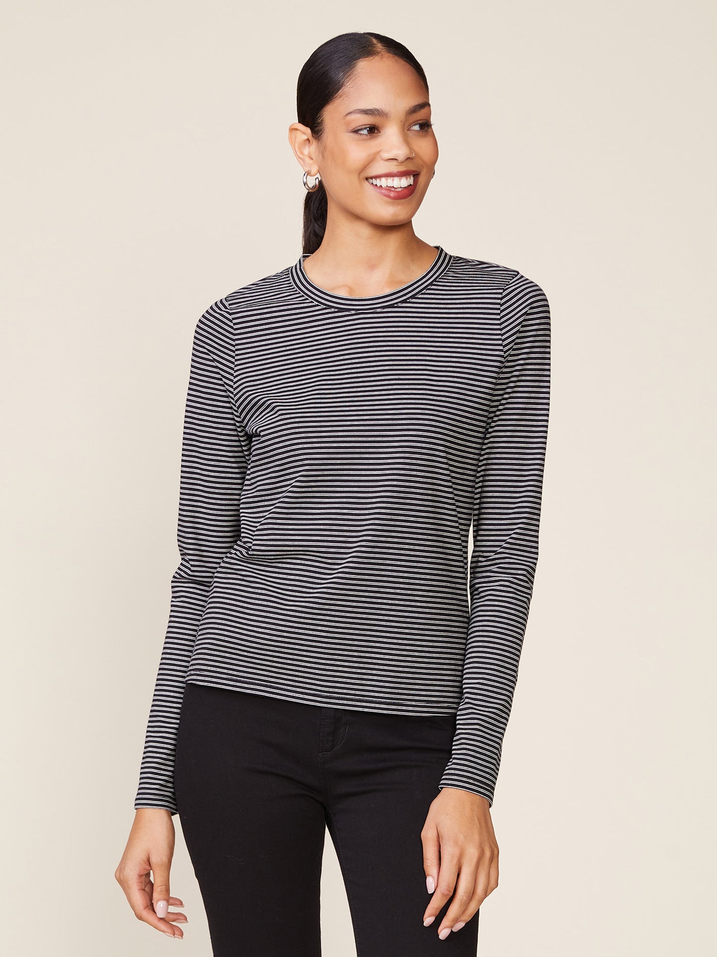 Long Sleeve Inset Brushed Stripe Tee
