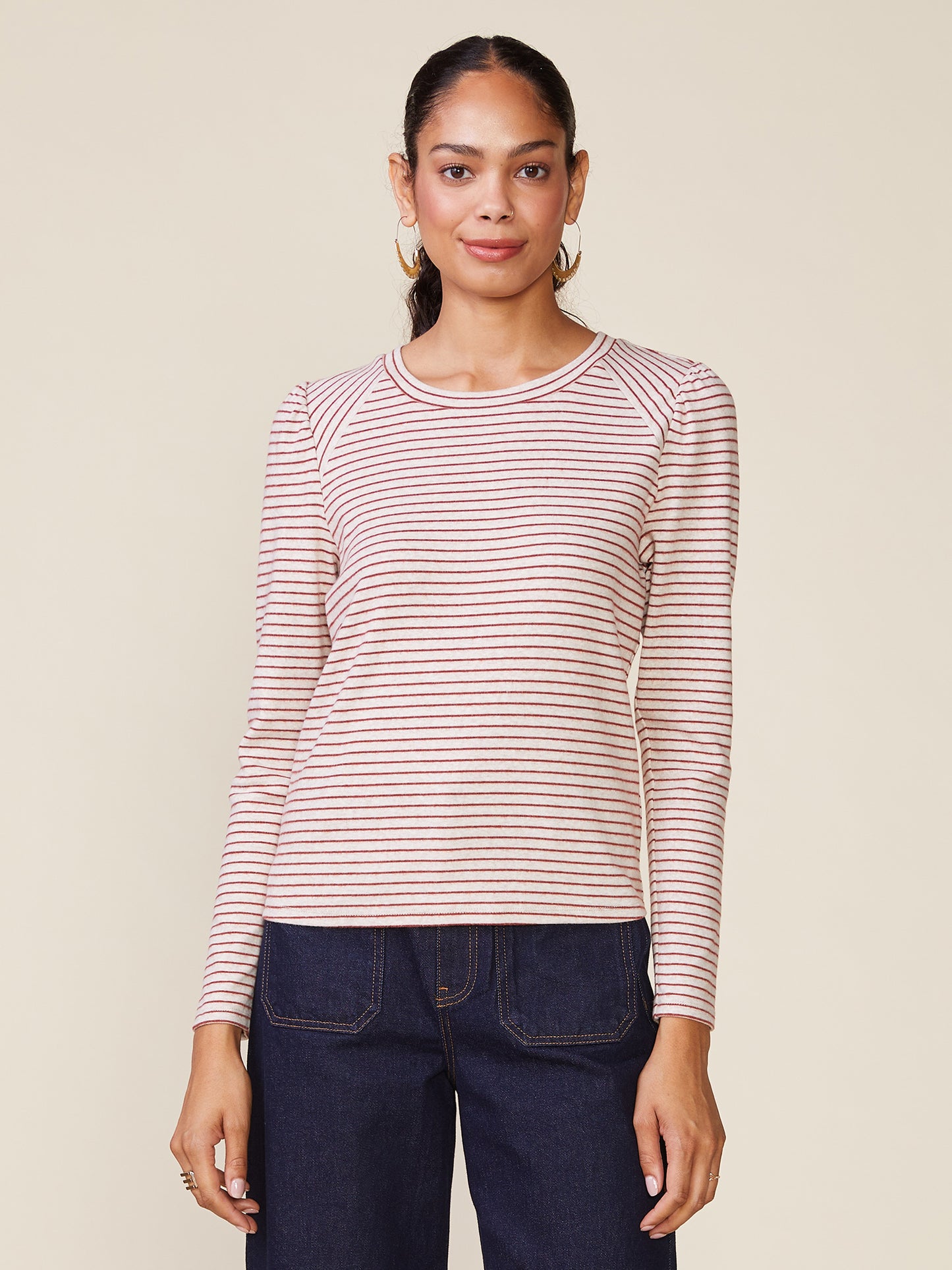 Long Sleeve Inset Brushed Stripe Tee