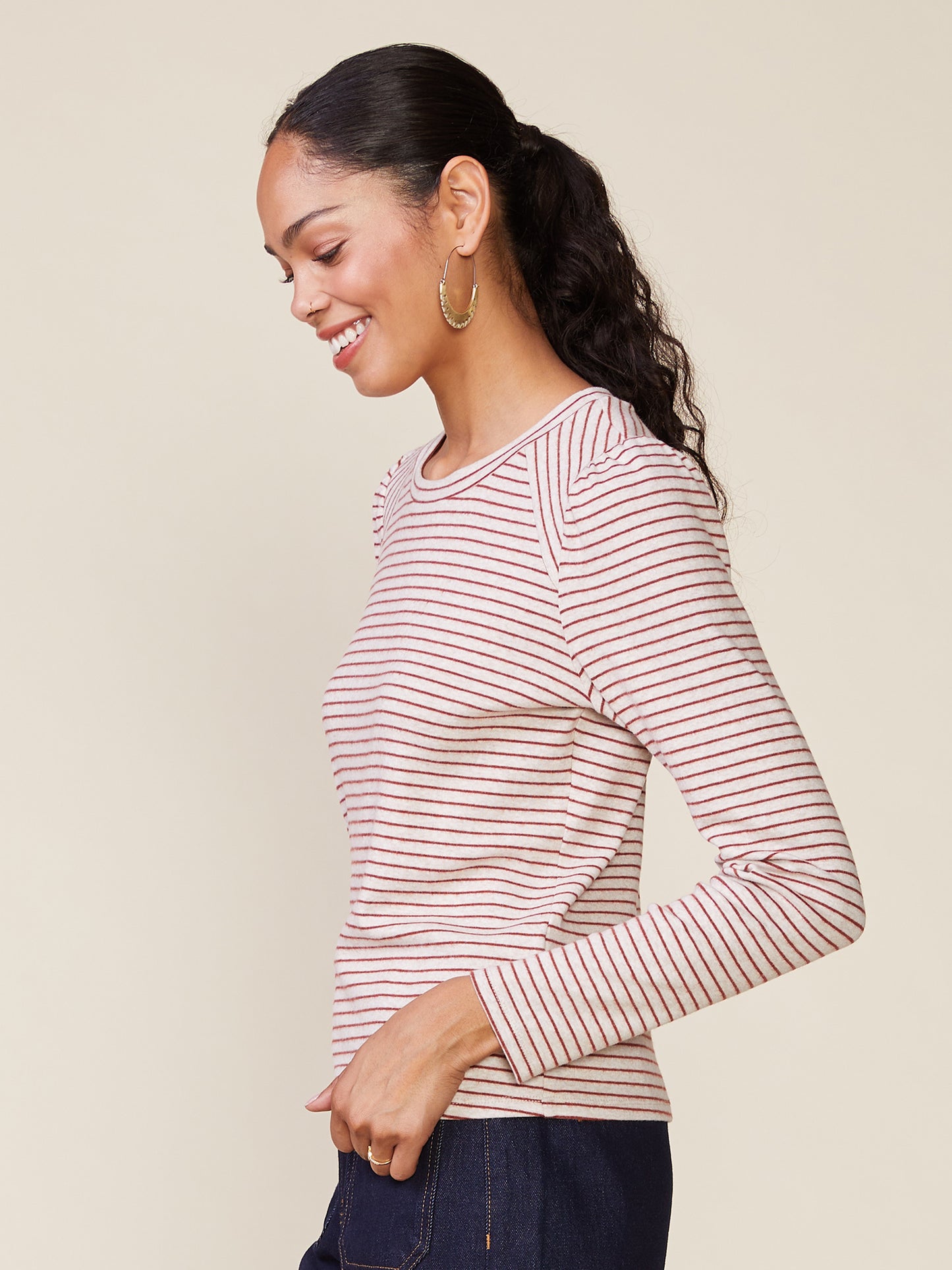 Long Sleeve Inset Brushed Stripe Tee