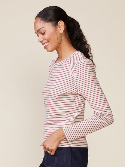 Long Sleeve Inset Brushed Stripe Tee