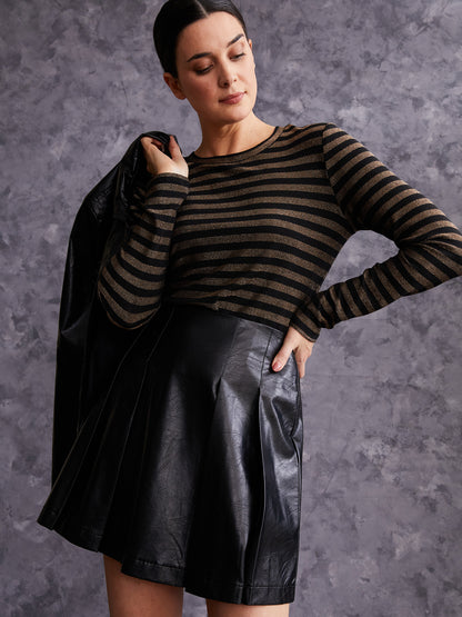 Long Sleeve Glitter Stripe Fitted Tee