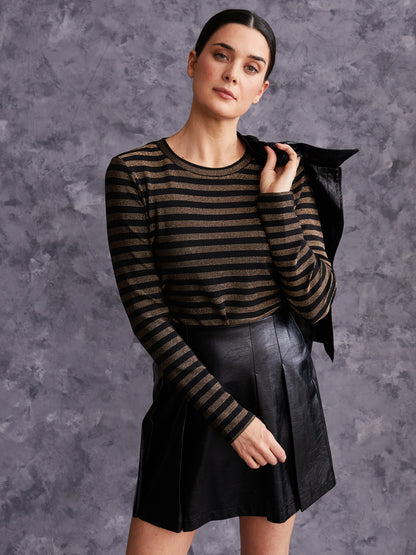 Long Sleeve Glitter Stripe Fitted Tee