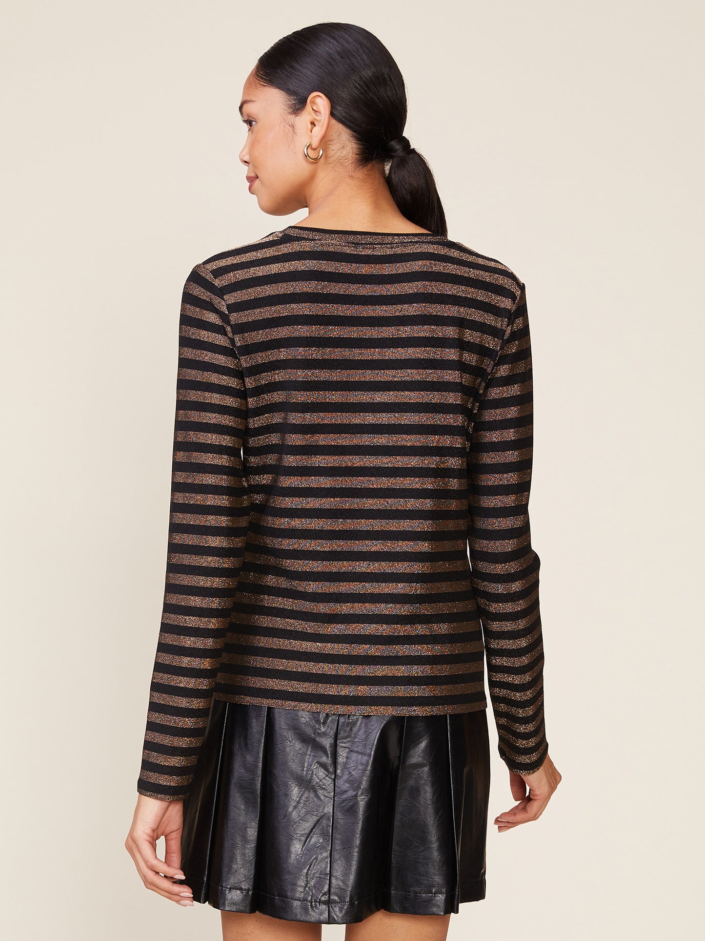 Long Sleeve Glitter Stripe Fitted Tee
