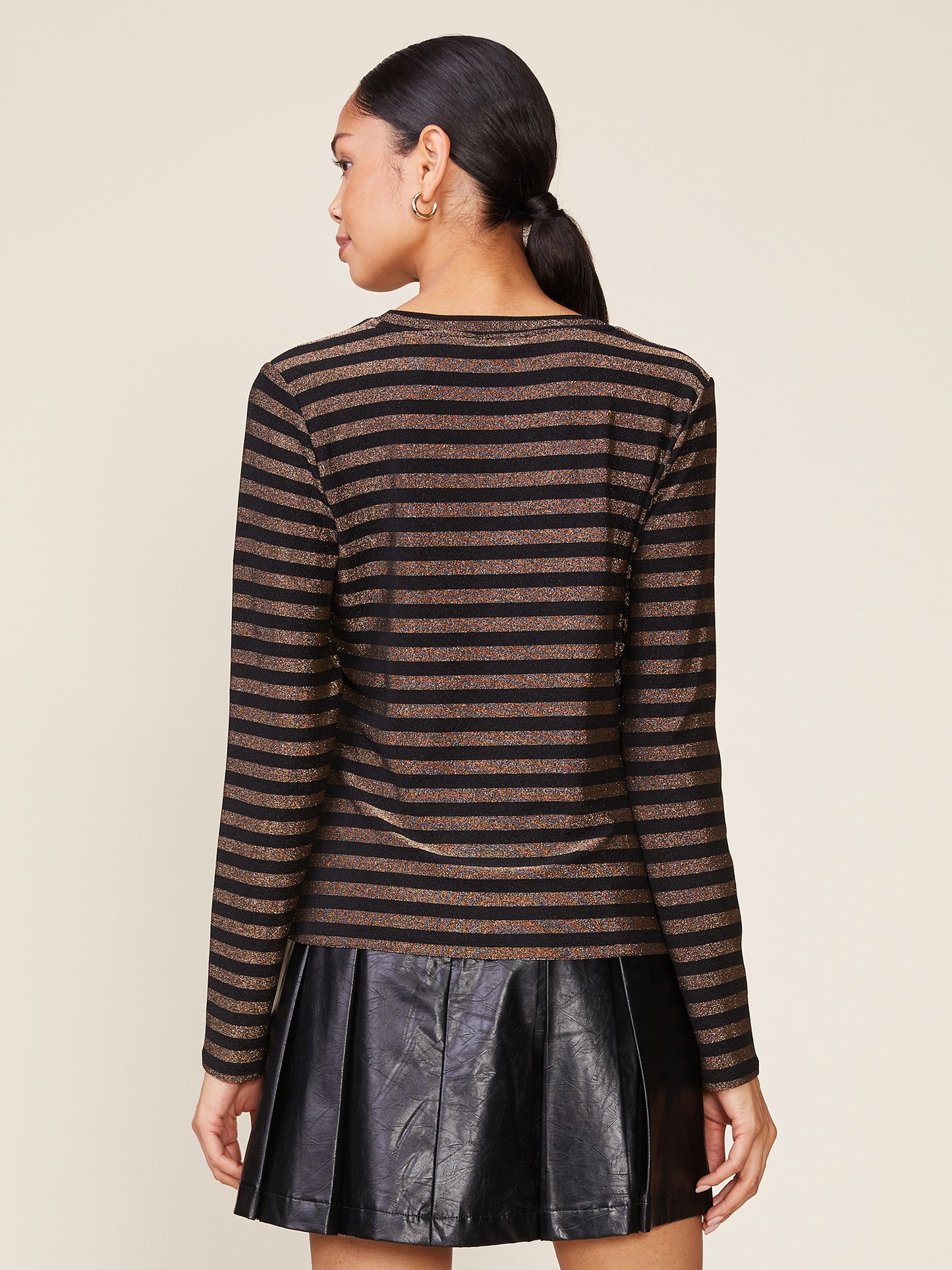 Long Sleeve Glitter Stripe Fitted Tee