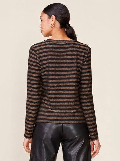 Long Sleeve Glitter Stripe Fitted Tee