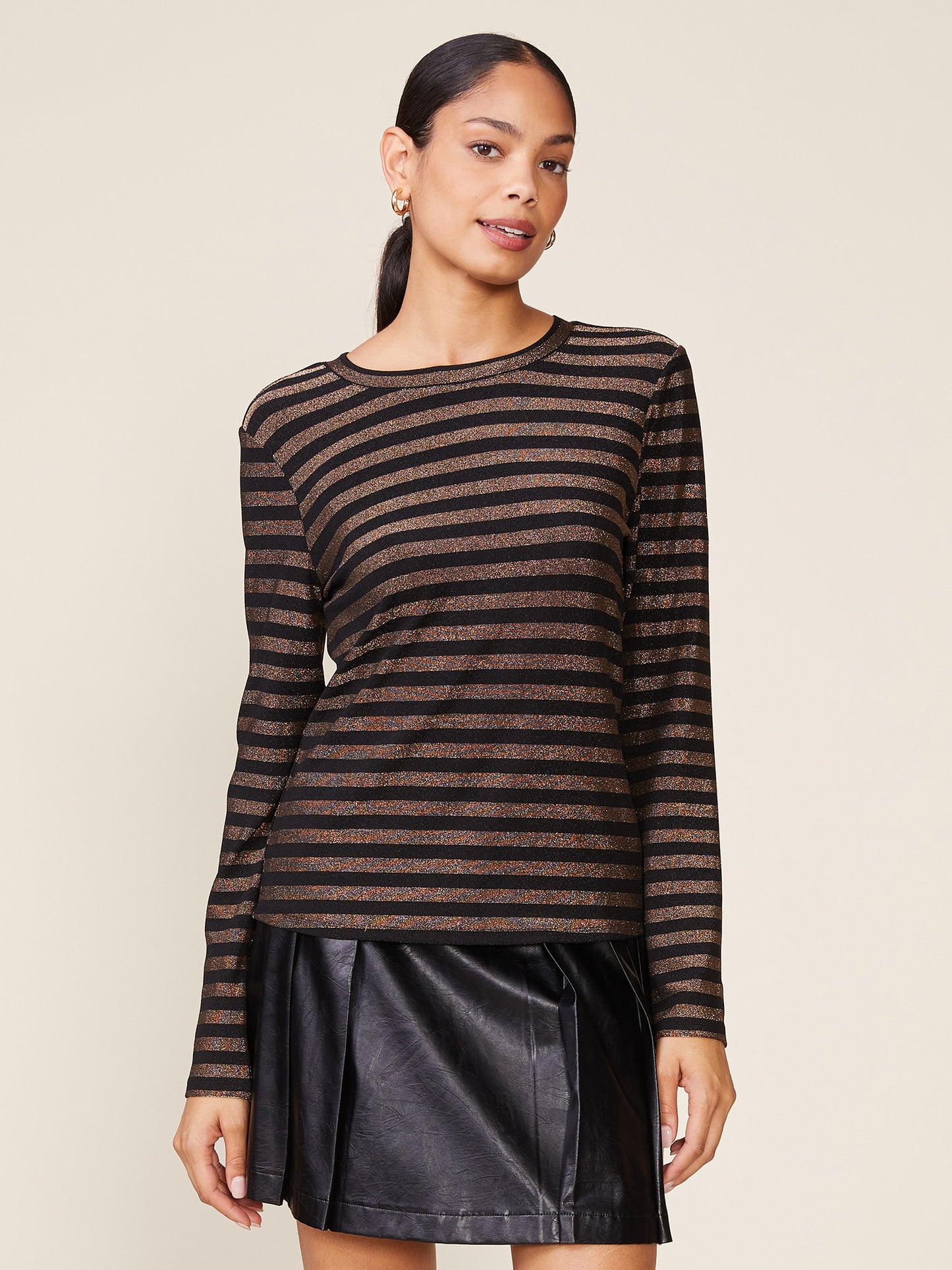 Long Sleeve Glitter Stripe Fitted Tee