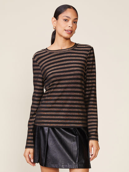 Long Sleeve Glitter Stripe Fitted Tee