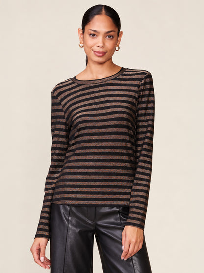 Long Sleeve Glitter Stripe Fitted Tee