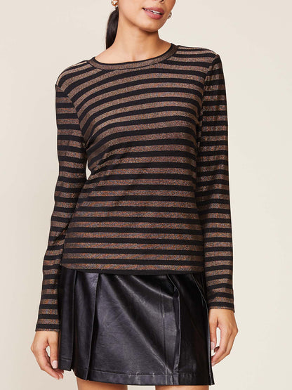 Long Sleeve Glitter Stripe Fitted Tee
