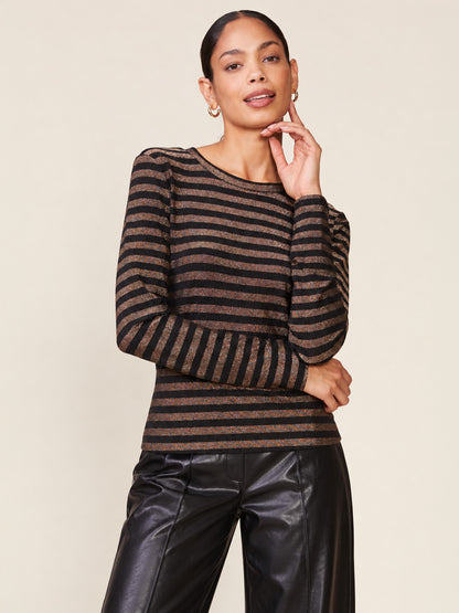 Long Sleeve Glitter Stripe Fitted Tee