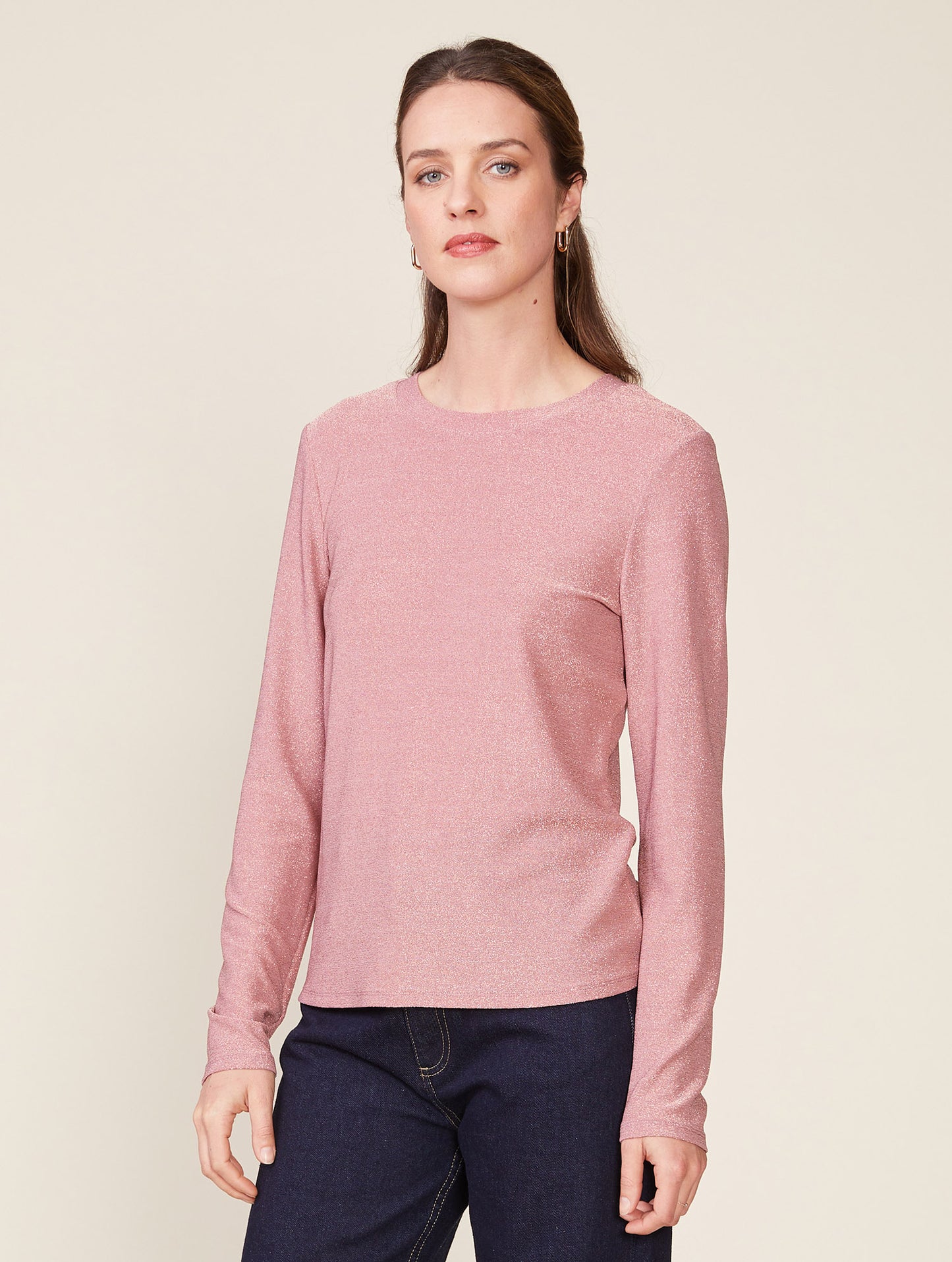 Long Sleeve Glitter Fitted Tee