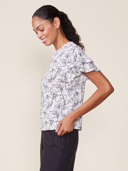 Printed Linen Like Ruffle Tee