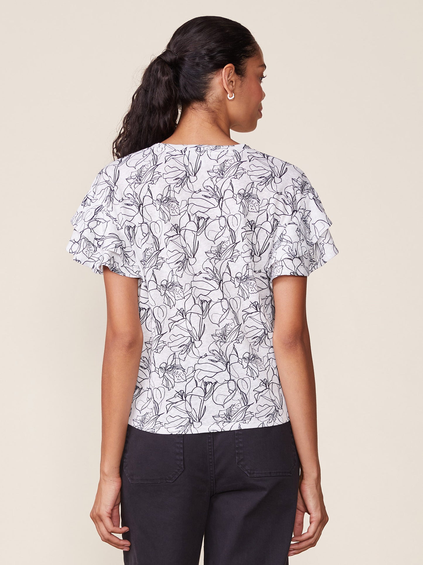 Printed Linen Like Ruffle Tee