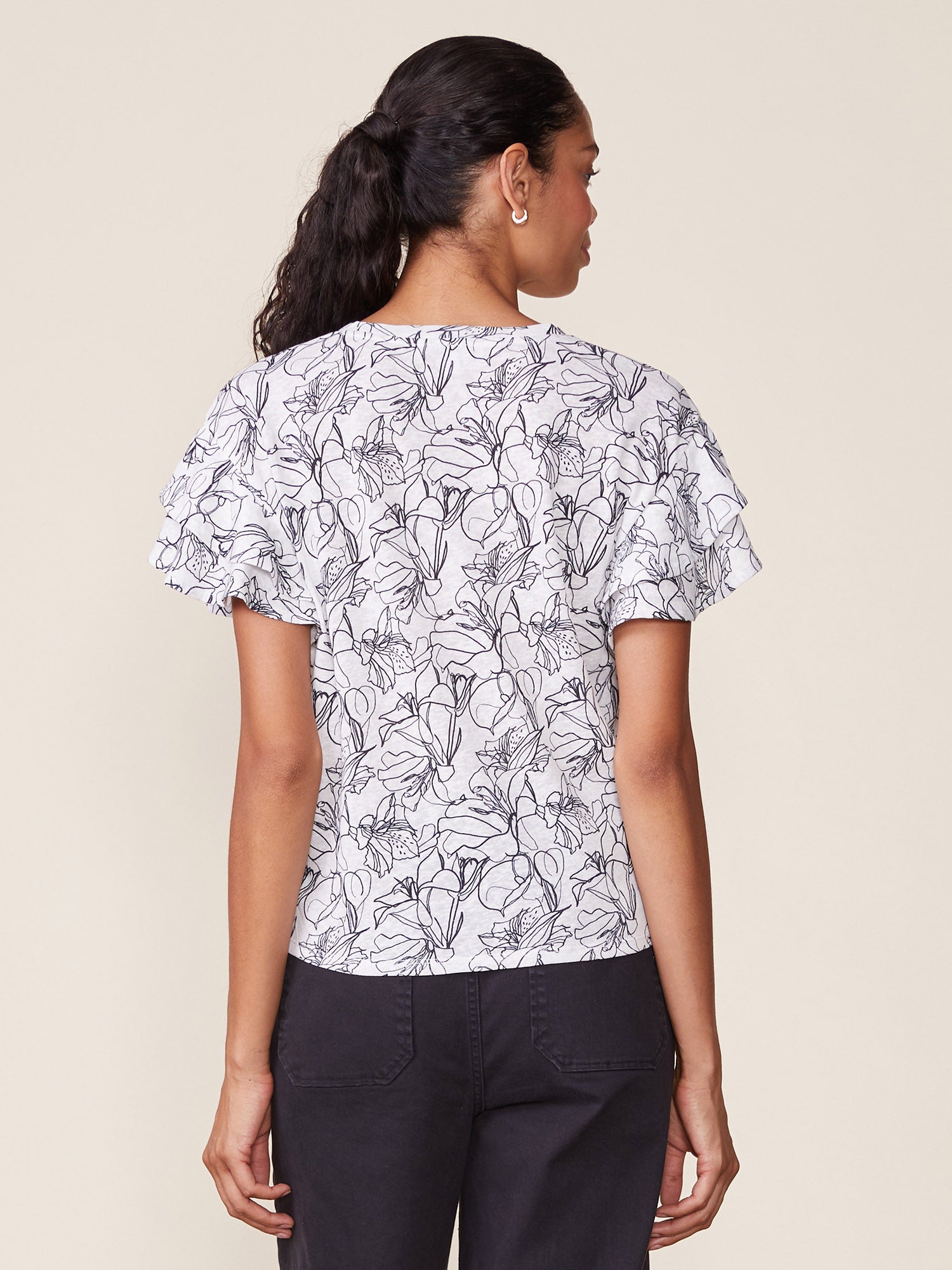 Printed Linen Like Ruffle Tee